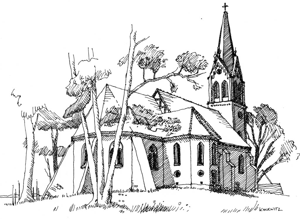 Kirche-Krummin Usedom, Zeichnung Clemens Kolkwitz